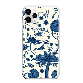 Чехол для iPhone 11 Pro Max матовый с принтом Цветочная фантазия , Силикон |  | белый | листья | отпуск | природа | синий | цветы