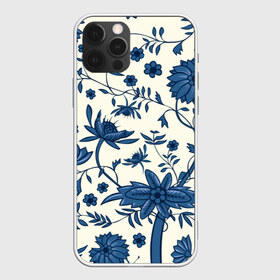 Чехол для iPhone 12 Pro Max с принтом Цветочная фантазия , Силикон |  | белый | листья | отпуск | природа | синий | цветы