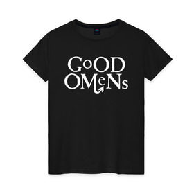 Женская футболка хлопок с принтом Good Omens , 100% хлопок | прямой крой, круглый вырез горловины, длина до линии бедер, слегка спущенное плечо | david | good | michael | omens | sheen | tennant | азирафель | ангел | благие | демон | дэвид | знамения | кроули | майкл | падший | теннант | шин