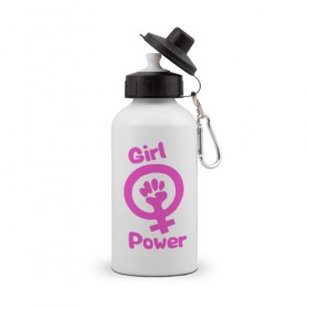 Бутылка спортивная с принтом Girl Power , металл | емкость — 500 мл, в комплекте две пластиковые крышки и карабин для крепления | женская | за баб | кулак | начало | независимость | сила | феминизм | энергия