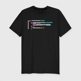 Мужская футболка премиум с принтом Подсветка синтаксиса кода , 92% хлопок, 8% лайкра | приталенный силуэт, круглый вырез ворота, длина до линии бедра, короткий рукав | Тематика изображения на принте: 1с | c | highlighter | java | javascript | php | programmer | sql | syntax | код | компьютер | программа | с++ | сисадмин