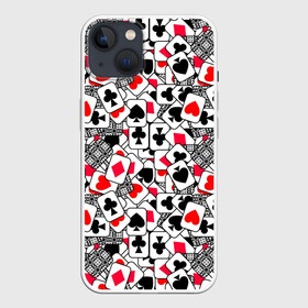 Чехол для iPhone 13 с принтом Игральные карты ,  |  | cards | casino | coons | cross | game | hearts | playing | poker | spades | suit | буны | графика | игра | игральные | иллюстрация | казино | картинка | карты | коллаж | крести | масть | мода | пики | покер | разбросаны | рисунок | рубашка