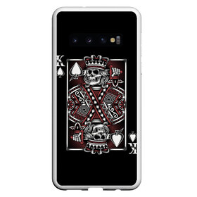 Чехол для Samsung Galaxy S10 с принтом Король пик , Силикон | Область печати: задняя сторона чехла, без боковых панелей | game | king | poker | spades | suit | графика | игра | игральная | иллюстрация | казино | карта | картинка | коллаж | король | корона | мантия | масть | мода | орнамент | пики | покер | разбросаны | рисунок | символ