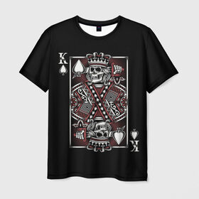 Мужская футболка 3D с принтом Король пик , 100% полиэфир | прямой крой, круглый вырез горловины, длина до линии бедер | game | king | poker | spades | suit | графика | игра | игральная | иллюстрация | казино | карта | картинка | коллаж | король | корона | мантия | масть | мода | орнамент | пики | покер | разбросаны | рисунок | символ