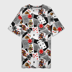Платье-футболка 3D с принтом Игральные карты ,  |  | буны | вольты | графика | дамы | десятки | игра | игральные | иллюстрация | казино | картинка | карты | коллаж | короли | красные | крести | масть | мода | орнамент | пики | покер | разбросаны | рисунок