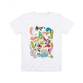 Детская футболка хлопок с принтом Japan Food , 100% хлопок | круглый вырез горловины, полуприлегающий силуэт, длина до линии бедер | Тематика изображения на принте: japanese food | rolls | sushi | wasabi | васаби | роллы | суши | японская еда