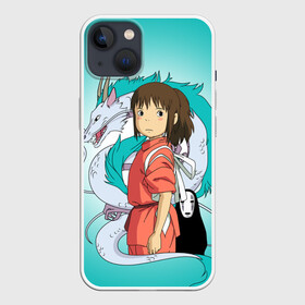 Чехол для iPhone 13 с принтом Тихиро и Хаку зеленый фон ,  |  | anime | spirited away | аниме | дракон | миядзаки | мультфильм | сэн | тихиро | унесённые призраками | хаку