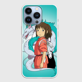 Чехол для iPhone 13 Pro с принтом Тихиро и Хаку зеленый фон ,  |  | anime | spirited away | аниме | дракон | миядзаки | мультфильм | сэн | тихиро | унесённые призраками | хаку
