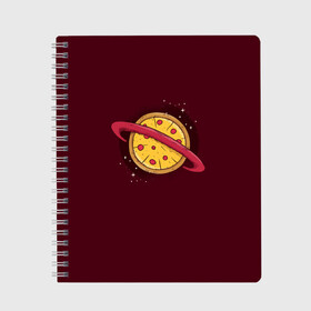 Тетрадь с принтом Планета Пицца , 100% бумага | 48 листов, плотность листов — 60 г/м2, плотность картонной обложки — 250 г/м2. Листы скреплены сбоку удобной пружинной спиралью. Уголки страниц и обложки скругленные. Цвет линий — светло-серый
 | pizza | космос | пицца | планета | планеты | сатурн