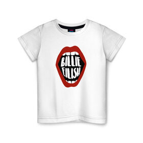 Детская футболка хлопок с принтом Billie Eilish , 100% хлопок | круглый вырез горловины, полуприлегающий силуэт, длина до линии бедер | Тематика изображения на принте: music | pop | айлиш | билли | музыка