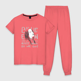 Женская пижама хлопок с принтом Billie Eilish , 100% хлопок | брюки и футболка прямого кроя, без карманов, на брюках мягкая резинка на поясе и по низу штанин | music | pop | айлиш | билли | музыка