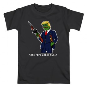 Мужская футболка хлопок с принтом Great Pepe , 100% хлопок | прямой крой, круглый вырез горловины, длина до линии бедер, слегка спущенное плечо. | bad | dab | frog | good | kek | make pepe great again | pepe | sad | sad frog | vote for pepe | кек | лягушка | мем | мемы | пепе | со смыслом | фрог