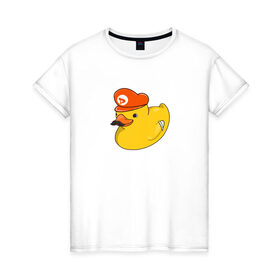 Женская футболка хлопок с принтом DUCKrio , 100% хлопок | прямой крой, круглый вырез горловины, длина до линии бедер, слегка спущенное плечо | duck | duckpack | game | gamer | желтый | игра | марио | милый | усы | утенок | утка