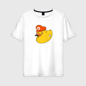 Женская футболка хлопок Oversize с принтом DUCKrio , 100% хлопок | свободный крой, круглый ворот, спущенный рукав, длина до линии бедер
 | duck | duckpack | game | gamer | желтый | игра | марио | милый | усы | утенок | утка