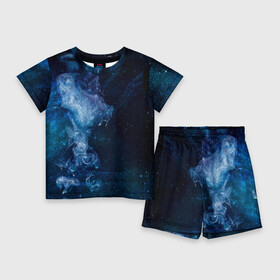 Детский костюм с шортами 3D с принтом Синий космос ,  |  | big | арт | крупные арты | крупные принты | сумаcшедшие арты