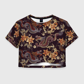 Женская футболка Cropp-top с принтом Японские драконы , 100% полиэстер | круглая горловина, длина футболки до линии талии, рукава с отворотами | big | арт | крупные арты | крупные принты | сумаcшедшие арты
