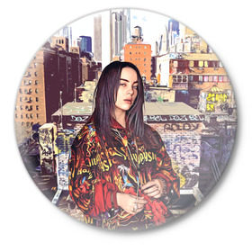 Значок с принтом Billie Eilish ,  металл | круглая форма, металлическая застежка в виде булавки | билли айлиш | певица