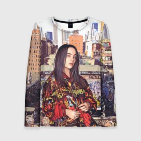 Женский лонгслив 3D с принтом Billie Eilish , 100% полиэстер | длинные рукава, круглый вырез горловины, полуприлегающий силуэт | билли айлиш | певица