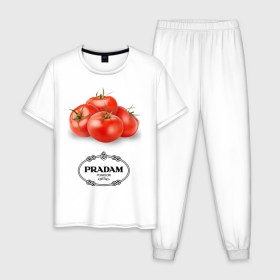 Мужская пижама хлопок с принтом PRADAM , 100% хлопок | брюки и футболка прямого кроя, без карманов, на брюках мягкая резинка на поясе и по низу штанин
 | антитренд | прада