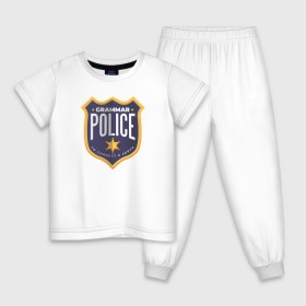 Детская пижама хлопок с принтом Полиция Грамматики , 100% хлопок |  брюки и футболка прямого кроя, без карманов, на брюках мягкая резинка на поясе и по низу штанин
 | 