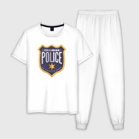 Мужская пижама хлопок с принтом Полиция Грамматики , 100% хлопок | брюки и футболка прямого кроя, без карманов, на брюках мягкая резинка на поясе и по низу штанин
 | 