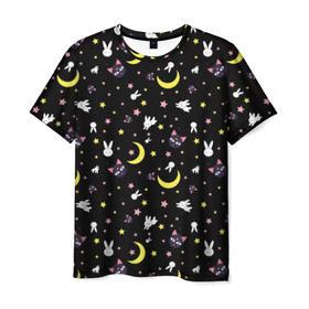 Мужская футболка 3D с принтом Sailor Moon Pattern , 100% полиэфир | прямой крой, круглый вырез горловины, длина до линии бедер | аниме | детский | зайчик | зая | звезды | кролик | луна в матроске | матросска | месяц | милота | милый | небо | паттерн | сейлор мун | черный