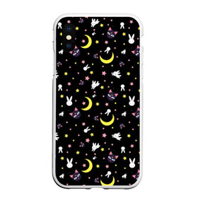 Чехол для iPhone XS Max матовый с принтом Sailor Moon Pattern , Силикон | Область печати: задняя сторона чехла, без боковых панелей | аниме | детский | зайчик | зая | звезды | кролик | луна в матроске | матросска | месяц | милота | милый | небо | паттерн | сейлор мун | черный