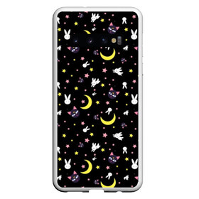 Чехол для Samsung Galaxy S10 с принтом Sailor Moon Pattern , Силикон | Область печати: задняя сторона чехла, без боковых панелей | аниме | детский | зайчик | зая | звезды | кролик | луна в матроске | матросска | месяц | милота | милый | небо | паттерн | сейлор мун | черный