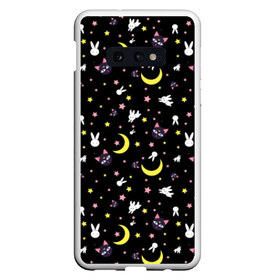 Чехол для Samsung S10E с принтом Sailor Moon Pattern , Силикон | Область печати: задняя сторона чехла, без боковых панелей | Тематика изображения на принте: аниме | детский | зайчик | зая | звезды | кролик | луна в матроске | матросска | месяц | милота | милый | небо | паттерн | сейлор мун | черный