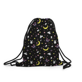 Рюкзак-мешок 3D с принтом Sailor Moon Pattern , 100% полиэстер | плотность ткани — 200 г/м2, размер — 35 х 45 см; лямки — толстые шнурки, застежка на шнуровке, без карманов и подкладки | аниме | детский | зайчик | зая | звезды | кролик | луна в матроске | матросска | месяц | милота | милый | небо | паттерн | сейлор мун | черный