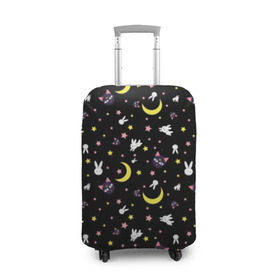 Чехол для чемодана 3D с принтом Sailor Moon Pattern , 86% полиэфир, 14% спандекс | двустороннее нанесение принта, прорези для ручек и колес | аниме | детский | зайчик | зая | звезды | кролик | луна в матроске | матросска | месяц | милота | милый | небо | паттерн | сейлор мун | черный