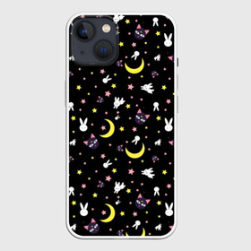 Чехол для iPhone 13 с принтом Sailor Moon Pattern ,  |  | аниме | детский | зайчик | зая | звезды | кролик | луна в матроске | матросска | месяц | милота | милый | небо | паттерн | сейлор мун | черный