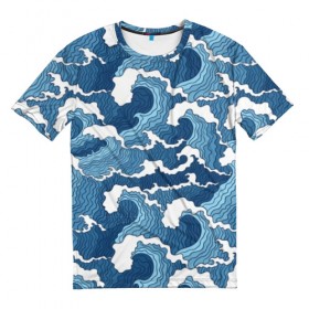 Мужская футболка 3D с принтом Морские волны , 100% полиэфир | прямой крой, круглый вырез горловины, длина до линии бедер | background | blue | drawing | element | fashion | foam | graphics | illustration | ocean | picture | sea | storm | style | water | waves | wind | ветер | вода | волны | графика | иллюстрация | картинка | мода | море | морские | океан | пена | ри