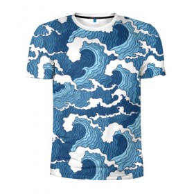 Мужская футболка 3D спортивная с принтом Морские волны , 100% полиэстер с улучшенными характеристиками | приталенный силуэт, круглая горловина, широкие плечи, сужается к линии бедра | background | blue | drawing | element | fashion | foam | graphics | illustration | ocean | picture | sea | storm | style | water | waves | wind | ветер | вода | волны | графика | иллюстрация | картинка | мода | море | морские | океан | пена | ри