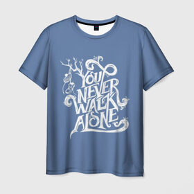 Мужская футболка 3D с принтом You Never Walk Alone , 100% полиэфир | прямой крой, круглый вырез горловины, длина до линии бедер | Тематика изображения на принте: army | blackpink | bts | btsarmy | exo | jhope | jimin | jin | jungkook | k pop | kpop | mon | monster | rap | suga | wings | бтс