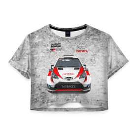 Женская футболка Cropp-top с принтом WRC Toyota , 100% полиэстер | круглая горловина, длина футболки до линии талии, рукава с отворотами | auto | car | championship | race | rally | toyota | world | wrc | авто | гонки | машина | ралли | трасса | трек | чемпионат