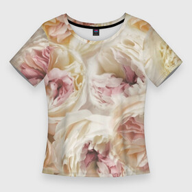 Женская футболка 3D Slim с принтом Нежные Пионы ,  |  | букет | красивый | милый | пион | роза | розовый | розочка | свадебный | флористика | цветок | цветы
