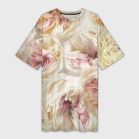 Платье-футболка 3D с принтом Нежные Пионы ,  |  | букет | красивый | милый | пион | роза | розовый | розочка | свадебный | флористика | цветок | цветы