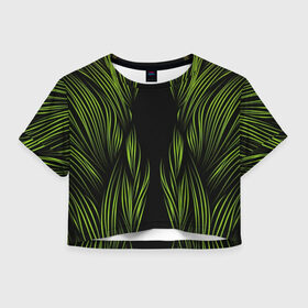 Женская футболка Cropp-top с принтом Лаймовые полосы , 100% полиэстер | круглая горловина, длина футболки до линии талии, рукава с отворотами | Тематика изображения на принте: abstract | dark | lines | абстракция | линии | полосы | тёмный | черный