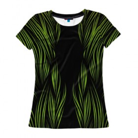 Женская футболка 3D с принтом Лаймовые полосы , 100% полиэфир ( синтетическое хлопкоподобное полотно) | прямой крой, круглый вырез горловины, длина до линии бедер | Тематика изображения на принте: abstract | dark | lines | абстракция | линии | полосы | тёмный | черный