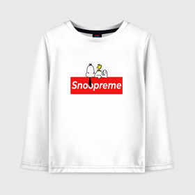 Детский лонгслив хлопок с принтом Snoopreme , 100% хлопок | круглый вырез горловины, полуприлегающий силуэт, длина до линии бедер | snoopy | supreme | бигль | комиксы | мода | мульт | надпись | пес | птенец | птица | снупи | собака | суприм | тренд | щенок