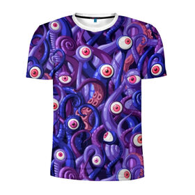 Мужская футболка 3D спортивная с принтом Щупальца с глазами , 100% полиэстер с улучшенными характеристиками | приталенный силуэт, круглая горловина, широкие плечи, сужается к линии бедра | aliens | backgro | blue | cartoons | children | eyes | fashion | funny | monsters | purple | scary | style | весёлые | глаза | графика | детский | иллюстрация | инопланетяне | картинка | красные | мода | орнамент | персонажи | пришельцы | рисунок