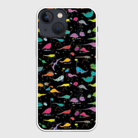 Чехол для iPhone 13 mini с принтом Светящиеся динозавры ,  |  | Тематика изображения на принте: динозавр | дракон | текстура | чешуя