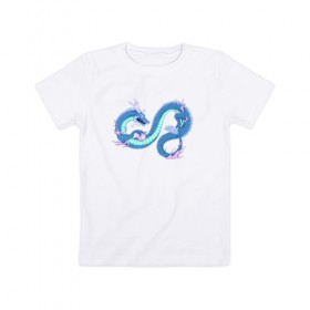 Детская футболка хлопок с принтом Синий китайский дракон , 100% хлопок | круглый вырез горловины, полуприлегающий силуэт, длина до линии бедер | 