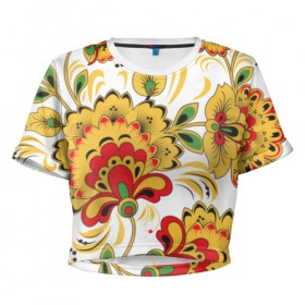 Женская футболка Cropp-top с принтом Хохлома , 100% полиэстер | круглая горловина, длина футболки до линии талии, рукава с отворотами | россия | хохлома | шкатулка