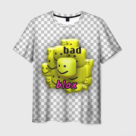 Мужская футболка 3D с принтом badblox , 100% полиэфир | прямой крой, круглый вырез горловины, длина до линии бедер | dank | dank memes | distotion | memes | oof | photoshop | roblox | yellow | данк | данк мемы | дисторшн | желтый | жмых | клетка | мемы | роблокс | серый | уф | фотошоп | черный