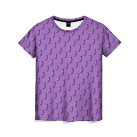 Женская футболка 3D с принтом Баклажановый паттерн , 100% полиэфир ( синтетическое хлопкоподобное полотно) | прямой крой, круглый вырез горловины, длина до линии бедер | баклажан | овощи | паттерн | фрукты