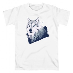 Мужская футболка хлопок с принтом Волк Абстракция , 100% хлопок | прямой крой, круглый вырез горловины, длина до линии бедер, слегка спущенное плечо. | abstraction | wolf | абстракция | волк | волки | лес | птицы