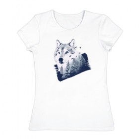 Женская футболка хлопок с принтом Волк Абстракция , 100% хлопок | прямой крой, круглый вырез горловины, длина до линии бедер, слегка спущенное плечо | abstraction | wolf | абстракция | волк | волки | лес | птицы