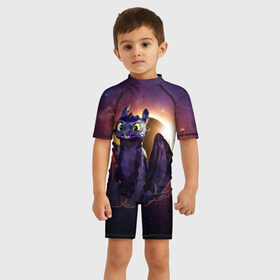 Детский купальный костюм 3D с принтом ночная фурия , Полиэстер 85%, Спандекс 15% | застежка на молнии на спине | how to train your dragon | night fury | астрономия | беззубик | галактика | дракон | звезды | как приручить дракона | космос | ночная фурия